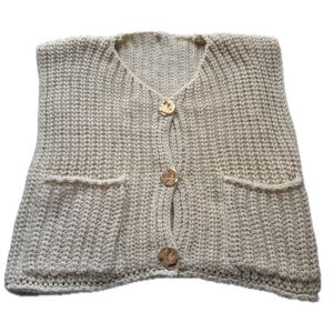 white ivory chunky knit cardigan with gold buttons